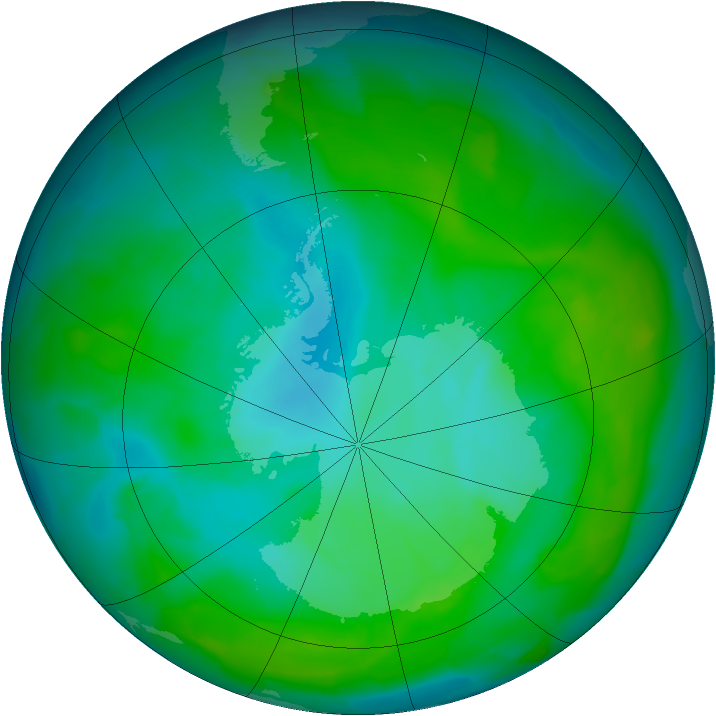 Antarctic ozone map for 31 December 2012